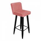 Kit 05 Banqueta Alta Com Encosto Preto Suede Rose Gold