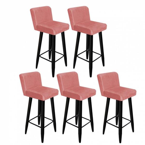 Kit 05 Banqueta Alta Com Encosto Preto Suede Rose Gold