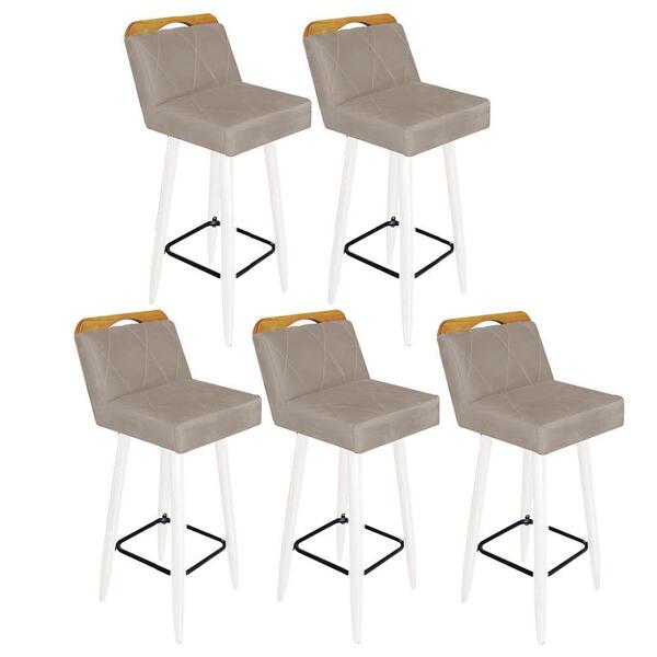 Kit 05 Banqueta Alta Encosto Lith Branco Corino Bege