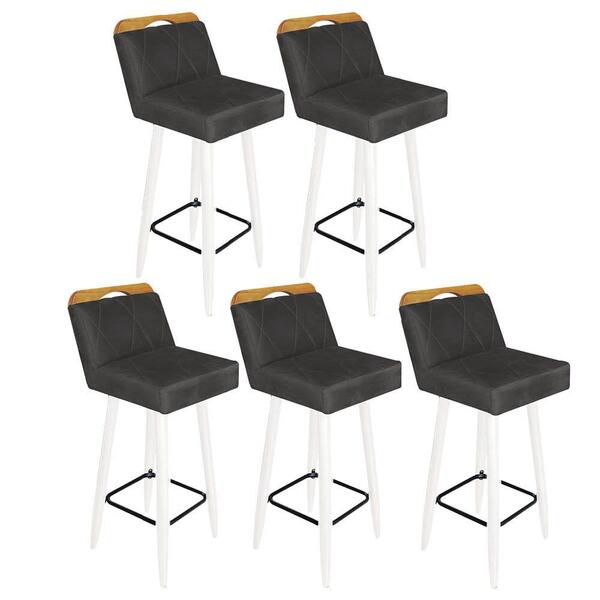 Kit 05 Banqueta Alta Encosto Lith Branco Corino Cinza