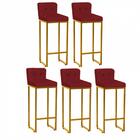 Kit 05 Banqueta Alta Encosto Lucca Preto Suede Vermelho