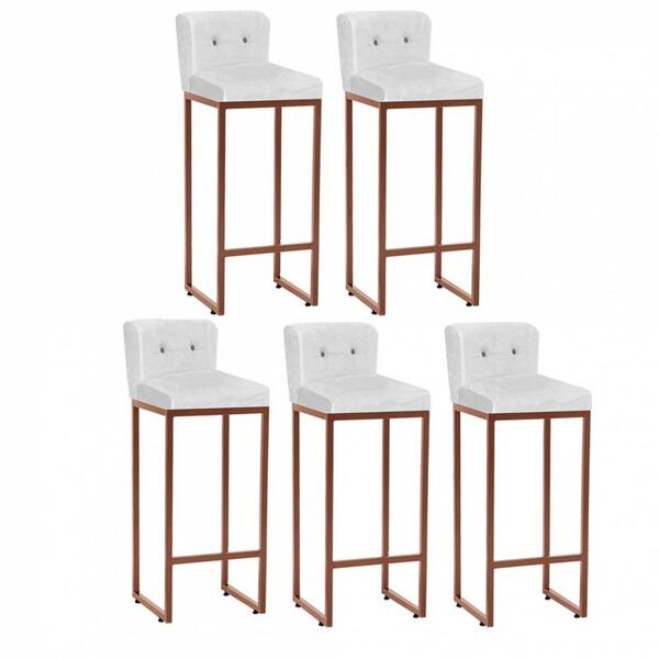 Kit 05 Banqueta Alta Encosto Preto Corino Branco