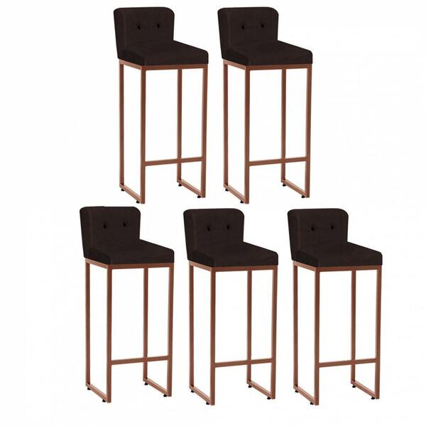 Kit 05 Banqueta Alta Encosto Preto Corino Marrom