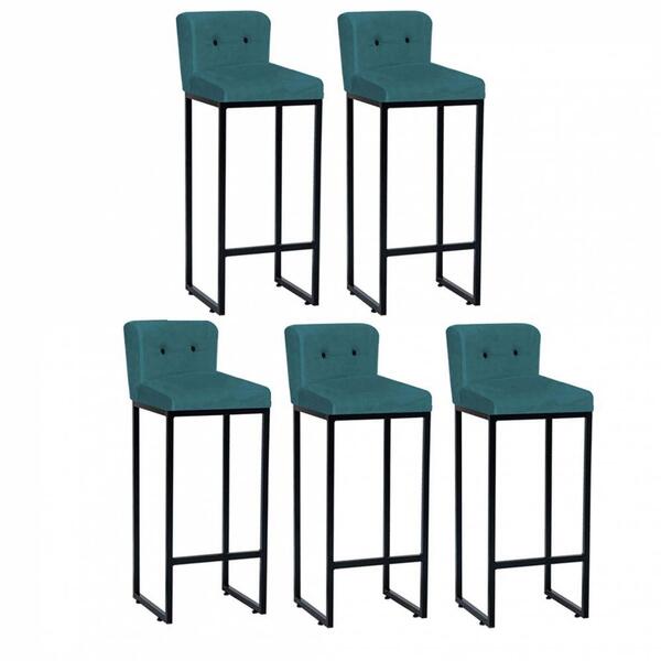 Kit 05 Banqueta Alta Encosto Preto Suede Azul Turquesa