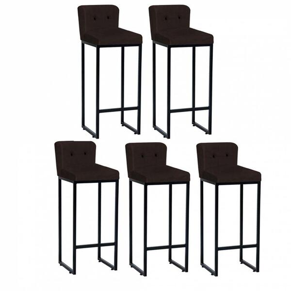 Kit 05 Banqueta Alta Encosto Preto Suede Marrom