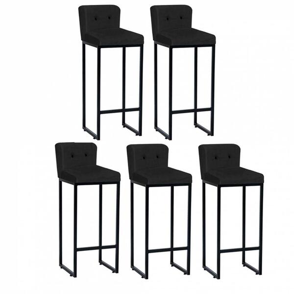 Kit 05 Banqueta Alta Encosto Preto Suede Preto