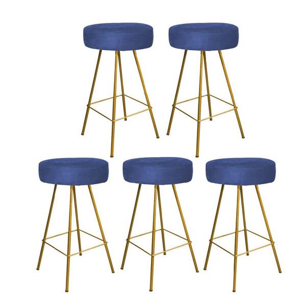 Kit 05 Banqueta Alta Laisa Ferro Dourado Azul Marinho