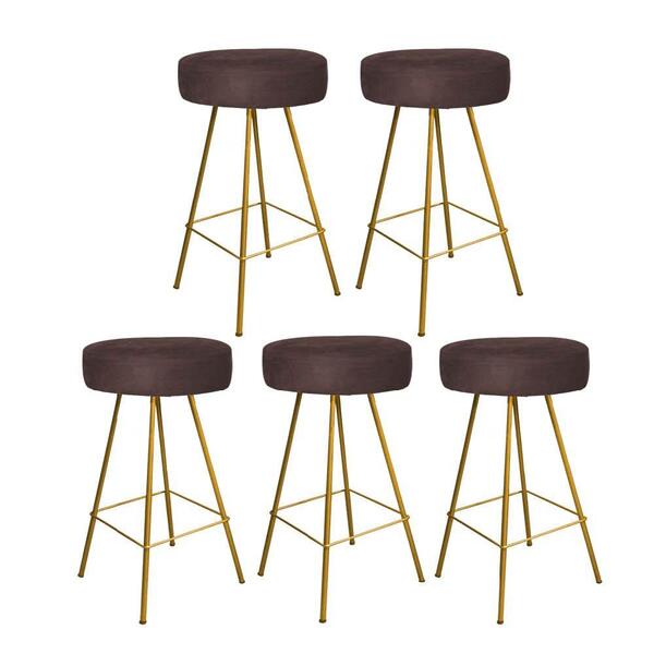 Kit 05 Banqueta Alta Laisa Ferro Dourado Marrom