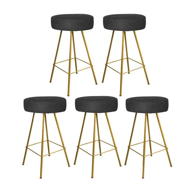 Kit 05 Banqueta Alta Laisa Ferro Dourado Preto