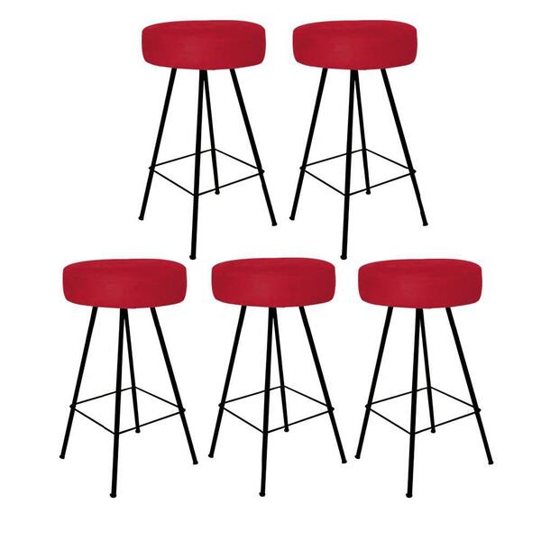Kit 05 Banqueta Alta Laisa Redonda Preto Vermelho