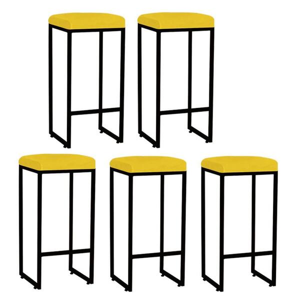 Kit 05 Banqueta Alta Lara Ferro Bronze Amarelo