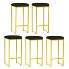 Kit 05 Banqueta Alta Lara Ferro Dourado Preto