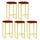 Kit 05 Banqueta Alta Lara Ferro Dourado Vermelho