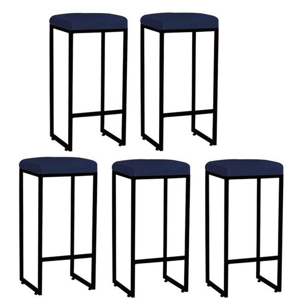 Kit 05 Banqueta Alta Lara Ferro Preto Azul Marinho