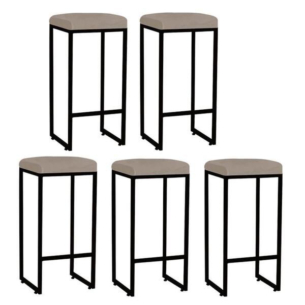 Kit 05 Banqueta Alta Lara Preto Corino Bege