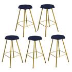 Kit 05 Banqueta Alta Lari Eiffel Dourado Azul Marinho