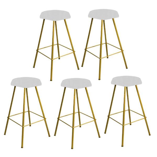 Kit 05 Banqueta Alta Lari Eiffel Hexágono Suede Branco