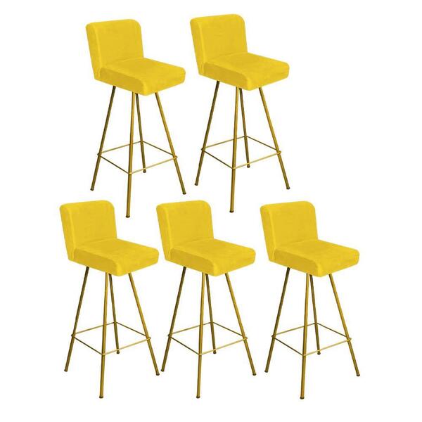Kit 05 Banqueta Alta Lexi Encosto Dourado Amarelo