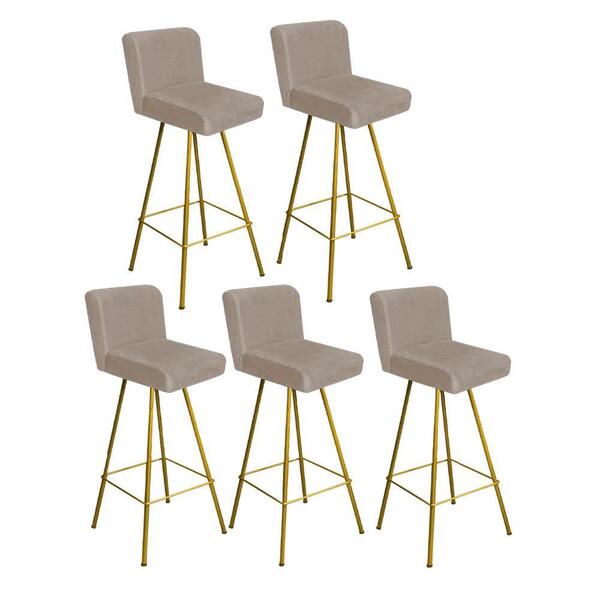 Kit 05 Banqueta Alta Lexi Encosto Dourado Bege