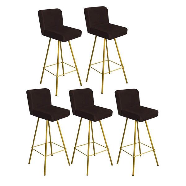 Kit 05 Banqueta Alta Lexi Encosto Dourado Marrom