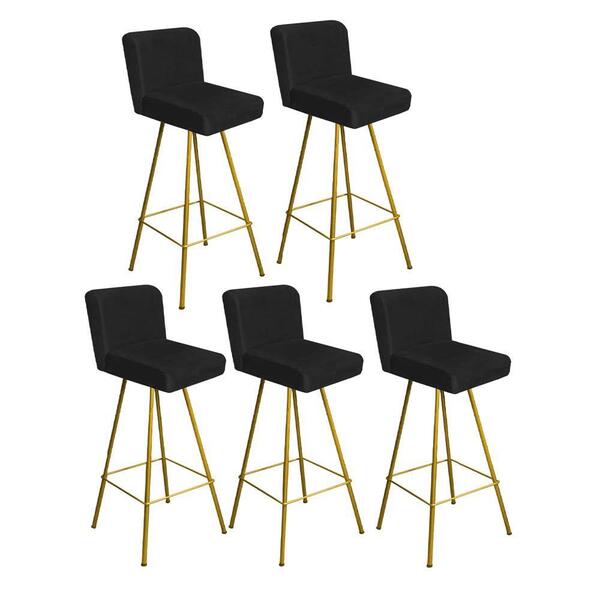 Kit 05 Banqueta Alta Lexi Encosto Dourado Preto