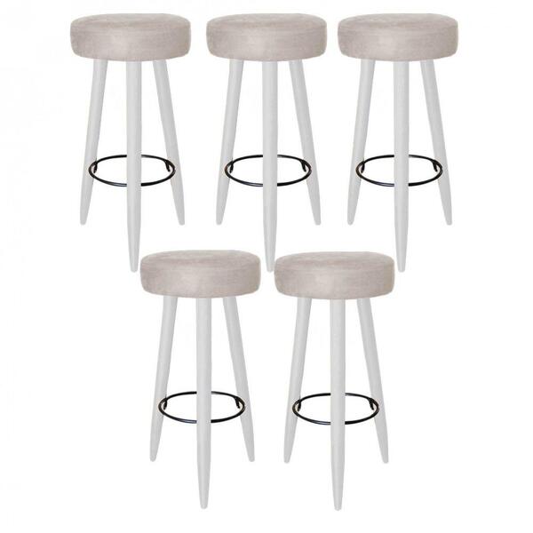 Kit 05 Banqueta Alta Lia Branco Corino Bege