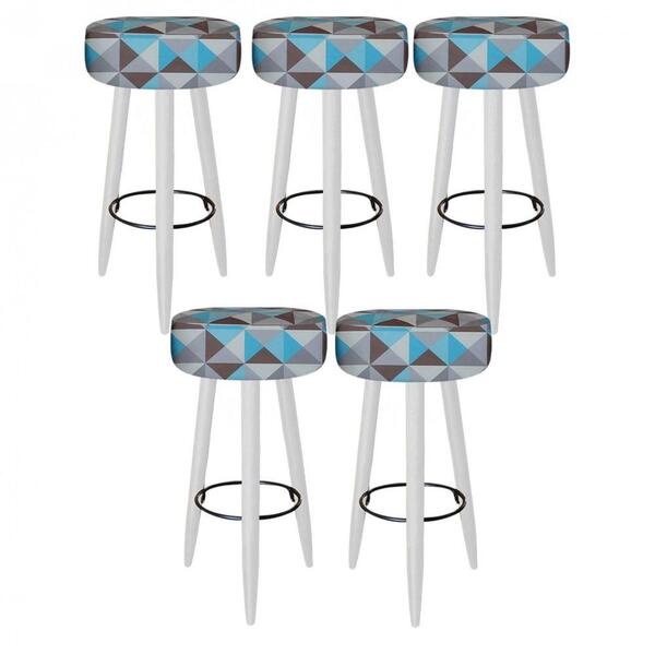 Kit 05 Banqueta Alta Lia Branco Triângulo Azul
