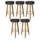 Kit 05 Banqueta Alta Lia Castanho Corino Preto