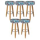 Kit 05 Banqueta Alta Lia Castanho Triângulo Azul