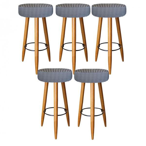 Kit 05 Banqueta Alta Lia Castanho Xadrez