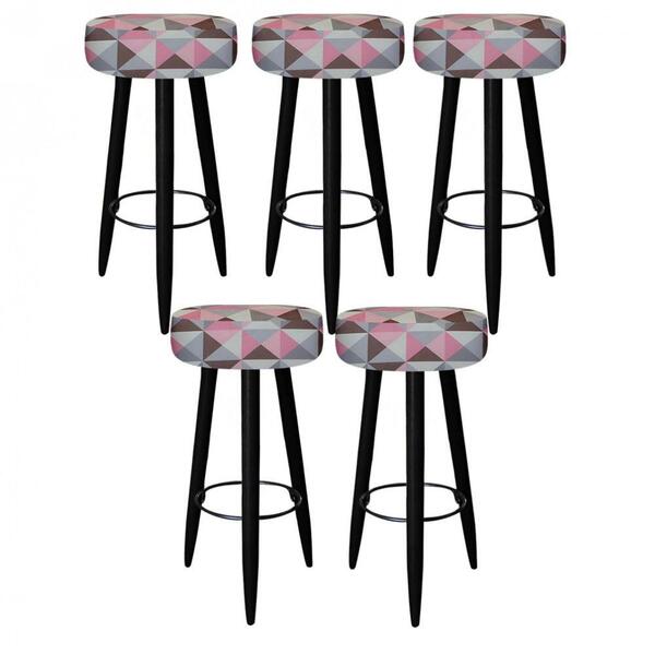 Kit 05 Banqueta Alta Lia Preto Triângulo Rose