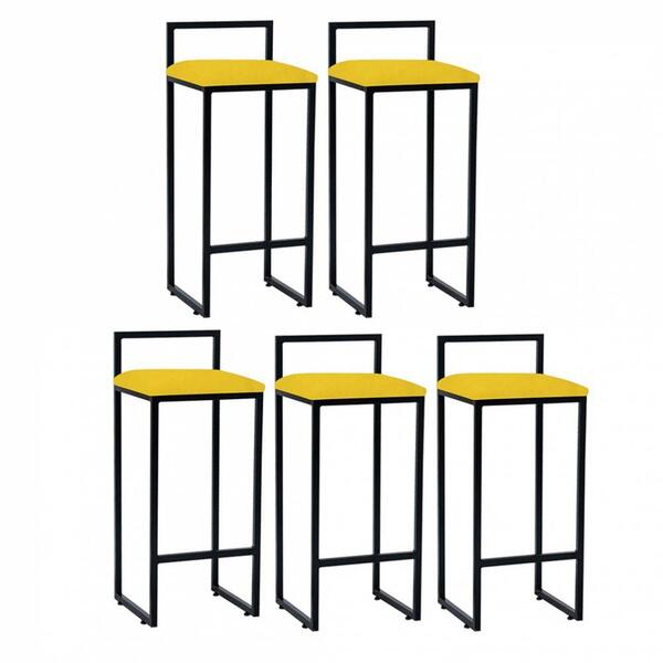 Kit 05 Banqueta Alta Lina Preto Corino Amarelo