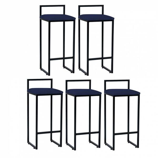 Kit 05 Banqueta Alta Lina Preto Suede Azul Marinho