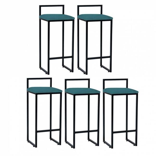 Kit 05 Banqueta Alta Lina Preto Suede Azul Turquesa