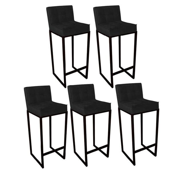 Kit 05 Banqueta Alta Linne Encosto Preto Preto