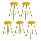 Kit 05 Banqueta Alta Lira Eiffel Dourado Suede Amarelo