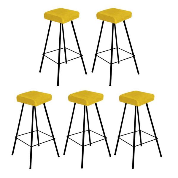 Kit 05 Banqueta Alta Lira Eiffel Preto Suede Amarelo