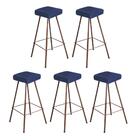 Kit 05 Banqueta Alta Lira Eiffel Suede Azul Marinho