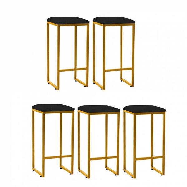 Kit 05 Banqueta Alta Lua Corino Preto