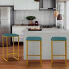 Kit 05 Banqueta Alta Lua Dourado Suede Azul Turquesa