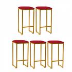 Kit 05 Banqueta Alta Lua Dourado Suede Vermelho