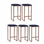 Kit 05 Banqueta Alta Lua Suede Azul Marinho