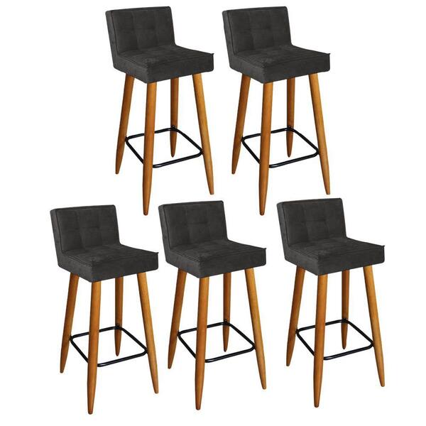 Kit 05 Banqueta Alta Lucy Castanho Suede Cinza