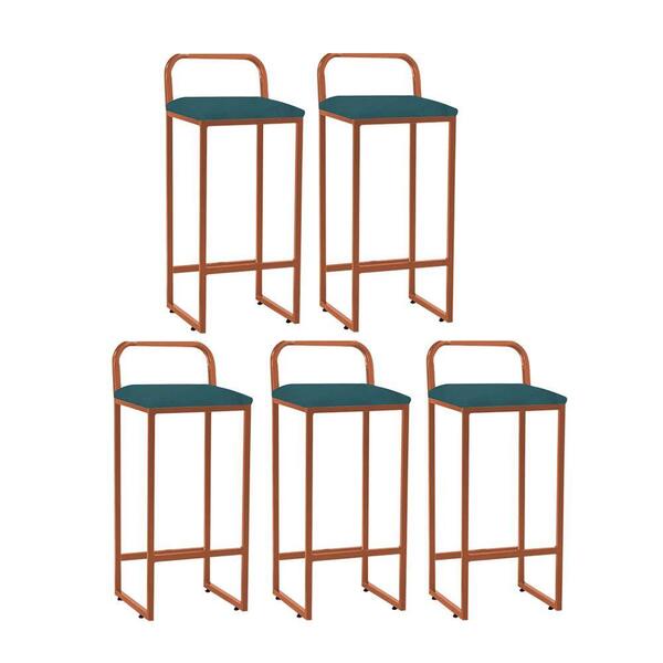 Kit 05 Banqueta Alta Luffi Com Encosto Bronze Azul