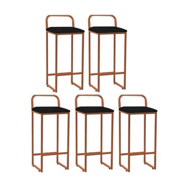 Kit 05 Banqueta Alta Luffi Com Encosto Bronze Preto