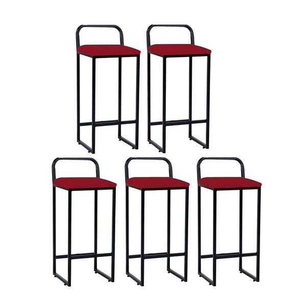 Kit 05 Banqueta Alta Luffi Com Encosto Preto Vermelho