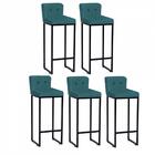 Kit 05 Banqueta Alta Preto Botão Suede Azul Turquesa