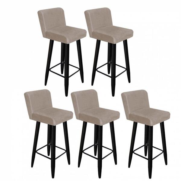 Kit 05 Banqueta Alta Preto Corino Bege