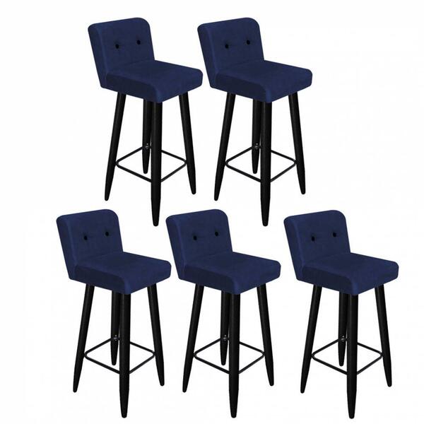 Kit 05 Banqueta Alta Preto Suede Azul Marinho