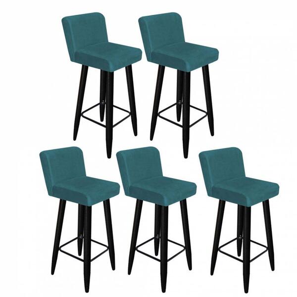 Kit 05 Banqueta Alta Preto Suede Azul Turquesa